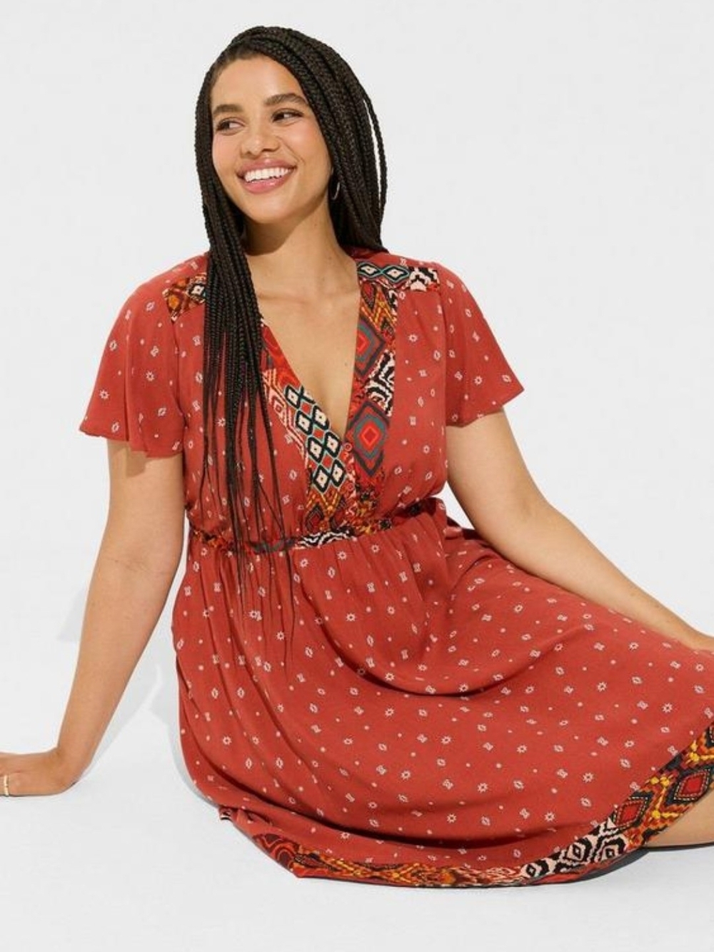 Brand New Torrid Mini Challis Boarder Skater Rust Red Dress Size 6